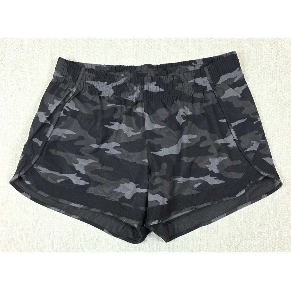 Athleta Shorts Womens Large Black Camo Printed Mesh Racer Run Lined Running 4 In - Picture 1 of 13